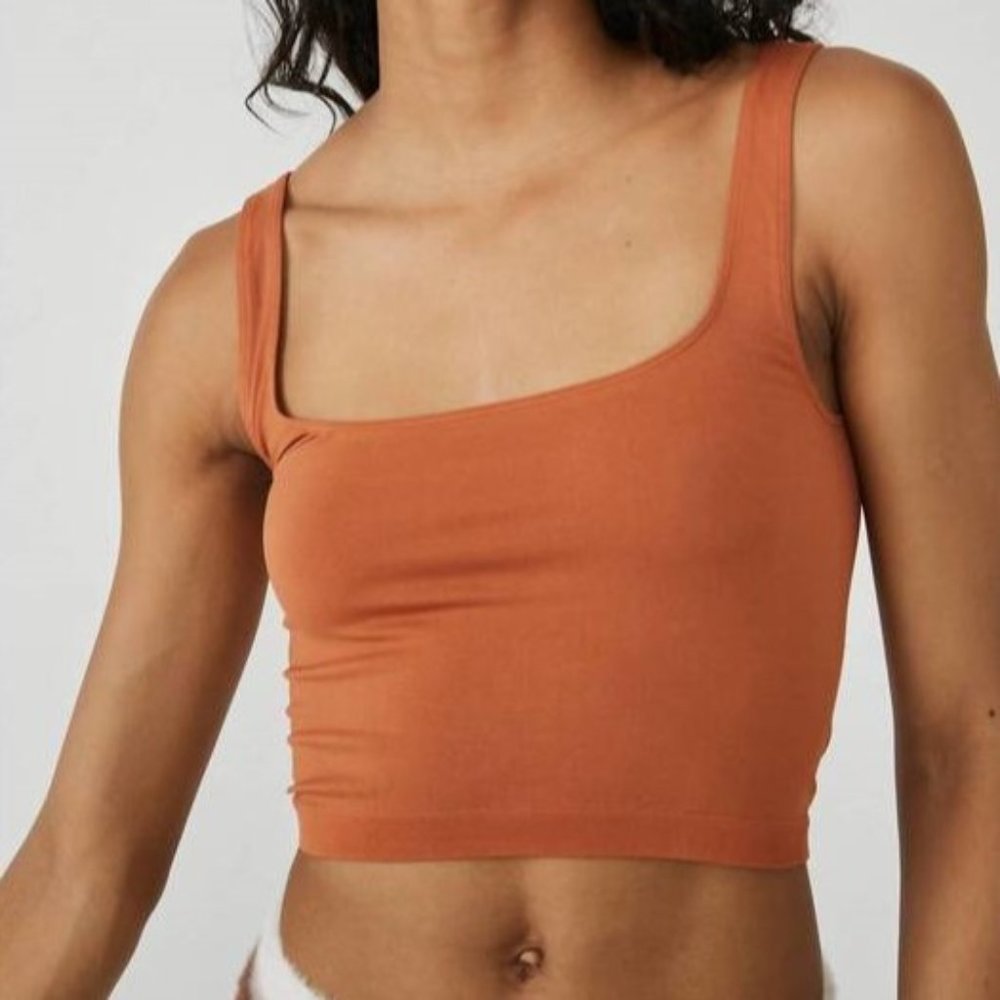 Free People Scoop Neck Crop Tank Top Cami NWT NEW M/L Burnt Orange Sienna